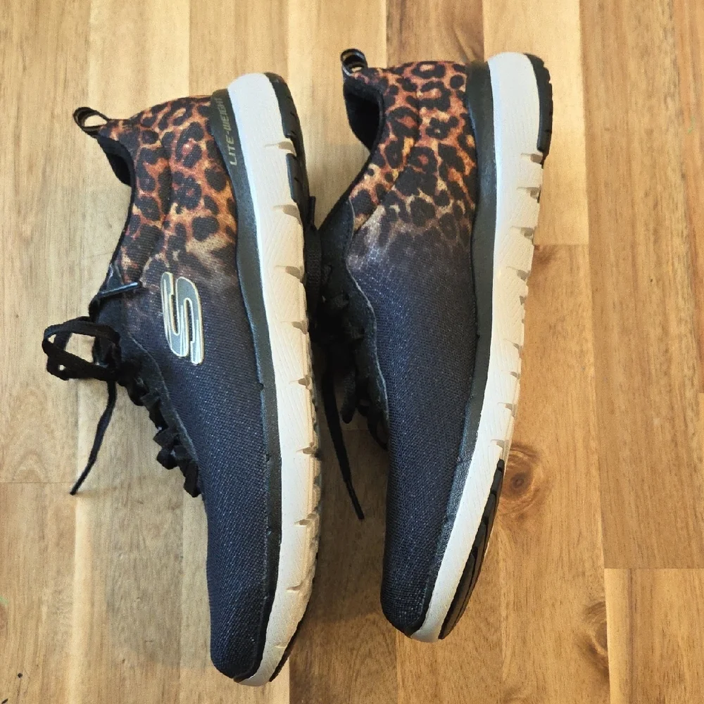 Skechers Women's Black and Animal Print Sneakers - Picture 4 of 5